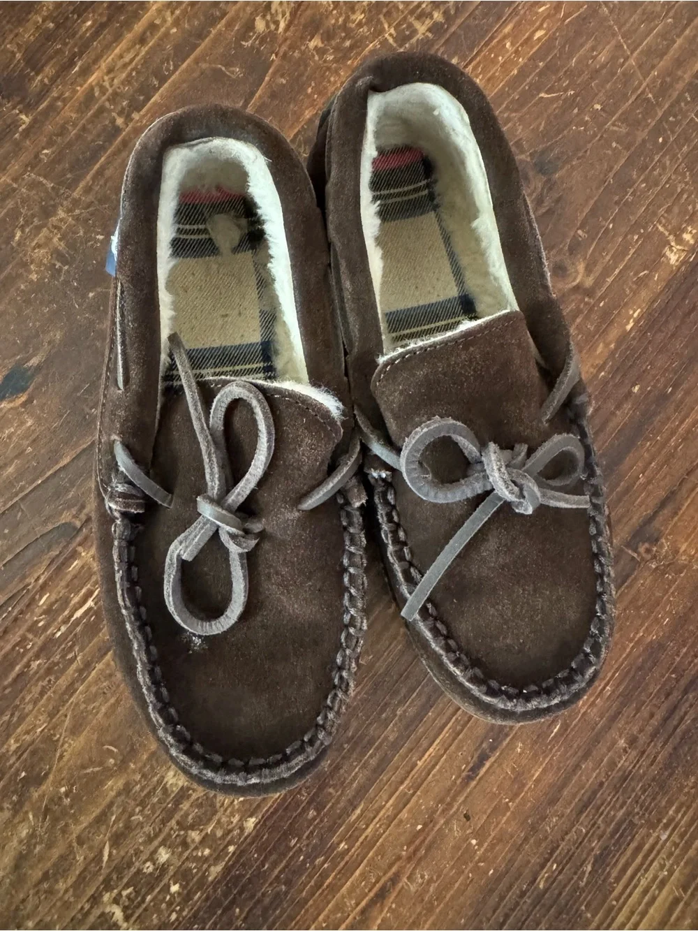 Vineyard Vines Kids Brown Suede Moccasin Slippers with Bow